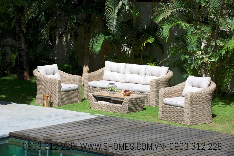 bàn ghế nhựa mây 6527 - Ghế sofa xoay nhựa giả mây